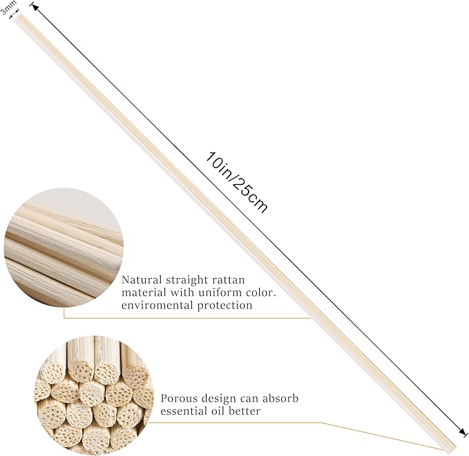 VFULIE 100PCS Reed Diffuser Sticks, 10 Inch Natural Rattan Wood Sticks Essential Oil Aroma Diffuser Sticks Refill Replacement for Aroma Fragrance (Black)