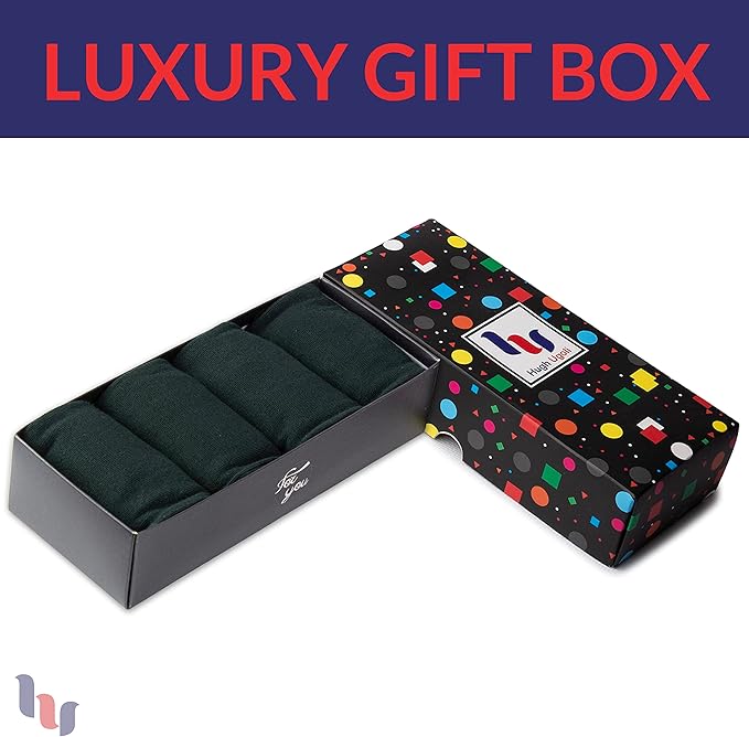 Hugh Ugoli Men's Cotton Dress Socks for Business & Trouser, Thin & Seamless Crew Socks, 4 Pairs with Gift Box, Shoe Size 8-12