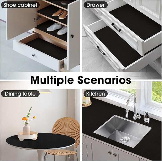 Shelf and Drawer Liner, Kitchen Cabinet Liners Non-Adhesive Thick Non-Slip Waterproof Washable Fragrant Mats Protect Dresser Shelves Cupboard Bathroom Cabinets, Black, 18 in X 30 FT