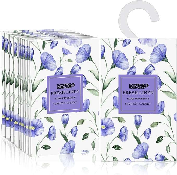 MYARO Large 12 Pcs Linen Scented Sachets for Drawer and Closet, Long-Lasting Sachets Bags Air Freshener Fresh Scents, Hanging Potpourri Bags Home Fragrance for Lover