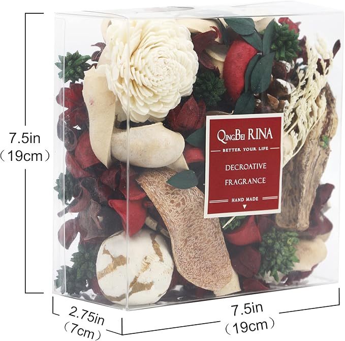 Qingbei Rina Christmas Potpourri,Cinnamon and Apple Scented Holiday Potpourri Bowl Filler.Dried Flowers. Homeragrance Sachet of Petal, Vase Filler Winter Decor.Bulk14 oz(Red)
