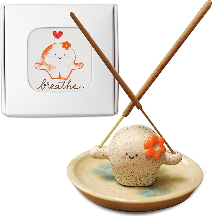 Handmade Ceramic Incense Holder for Sticks, Incense Plate for Stick with Ash Catcher Anti-ash, Incense Burner for Meditation Yoga Spa Aromatherapy Home Room Decor Easily Grab Ash