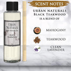Urban Naturals Black Teakwood Reed Diffuser Oil and Sticks Set Refill | Includes a Free Set of Reed Sticks! Fresh Herbs, Birch, Pear, Sage & Amber Fragrance Notes | 4 oz.