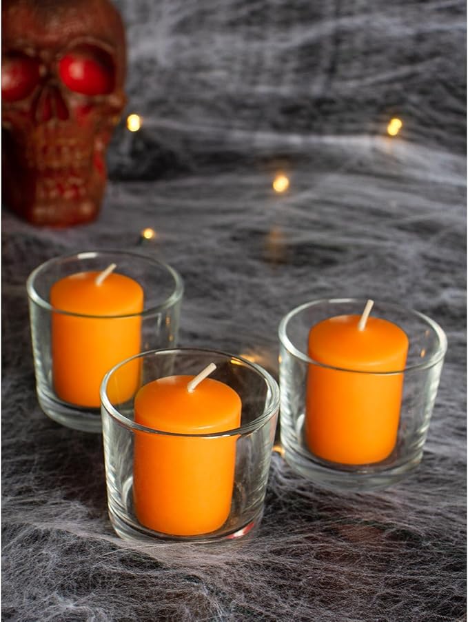 CANDWAX Orange Votive Candles Bulk Pack - Perfect as a Halloween Unscented Candle Set of 36-1.5x1.7 inch Fall Long Lasting Votives