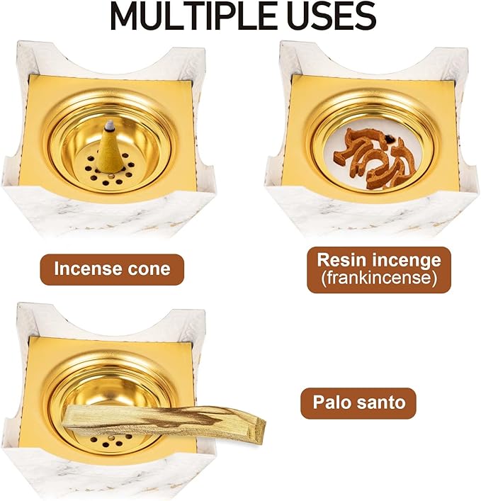 Bakhoor Burner, Charcoal Incense Burner, Frankincense Resin Incense Holder for Yoga, Spa Aromatherapy, Office & Home Decor Gifts 10.6" inches Tall (White)