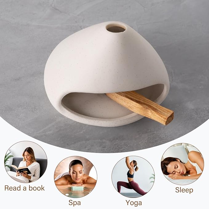Palo Santo Burner- Mini Zongzi ceramics chiminea for sage/sticks/sone, ceramics Incense Holder with ash catcher, aromatic meditation gifts for women anxiety relief, ceramic copalera home decor