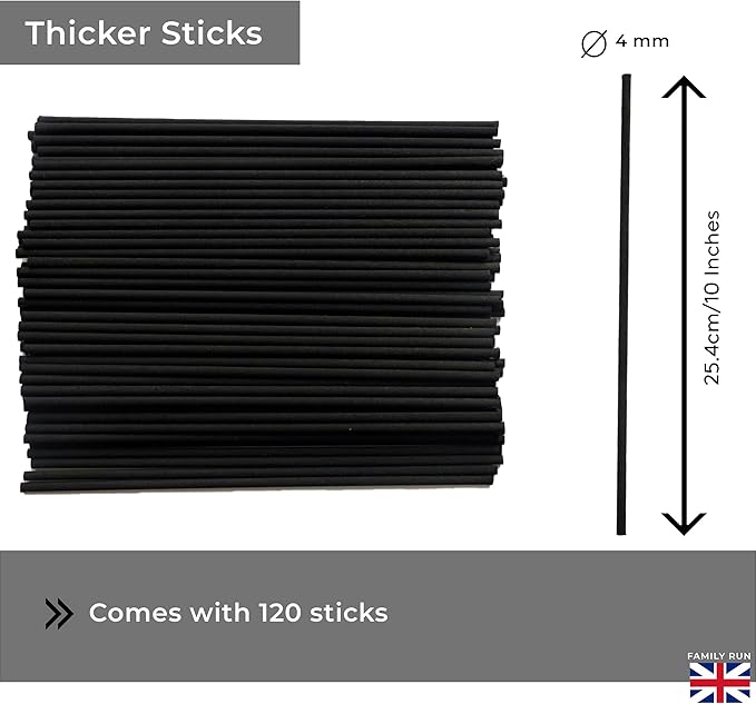 Ziffs Home® 120pcs Black Fibre Reed Diffuser Sticks - 25.4cm/10 Inches in x 4mm/0.16in - Thick Reeds Sticks - Fibre Reeds for Diffusers