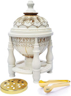 AM Charcoal Incense Burner - Bakhoor Burner, Oud Frankincense Resin Burner for Office & Home Decor - Lavish 4 Pillar (White)
