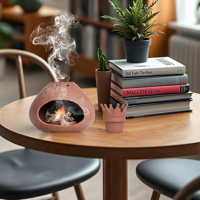 Palo Santo Holder Terracotta Incense Burner Clay Chiminea Furnace with Chimney for Palo Santo Sticks, Sage Ash Catcher, Cone Incense Burning, Essential Oil, Gift for Yoga, Relaxation, Meditation