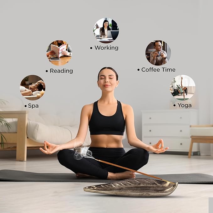 Raajsee Incense Holder Set with Nag Champa Incense, Leaf & Stick Burner, Brass Holder for Yoga, Meditation & Home Decor - Size 10x3 inches