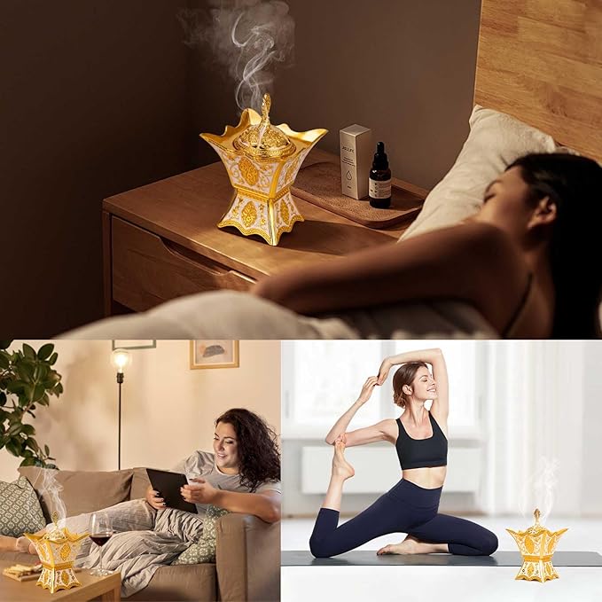 Bakhoor Incense Burner, Charcoal Incense Burner - for Yoga, Spa Aromatherapy, Office & Home Decor, Trophy Shape (Gold)