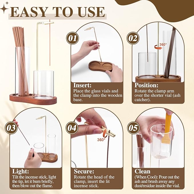 2 in 1 Incense Holder for Sticks with Glass Ash Catcher, Anti-Ash Flying Upside Down Insence Stick Burner, Modern Vertical Inscents-Sticks Holder for Yoga Spa Meditation Home Decor