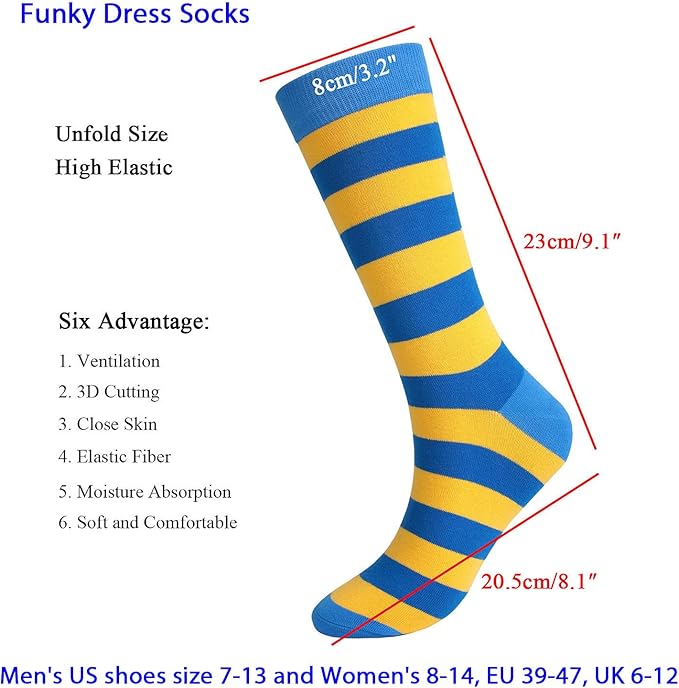 DRASEX Men's Dress Socks Funky Colorful Pattern Cotton Novelty Casual Crew Socks