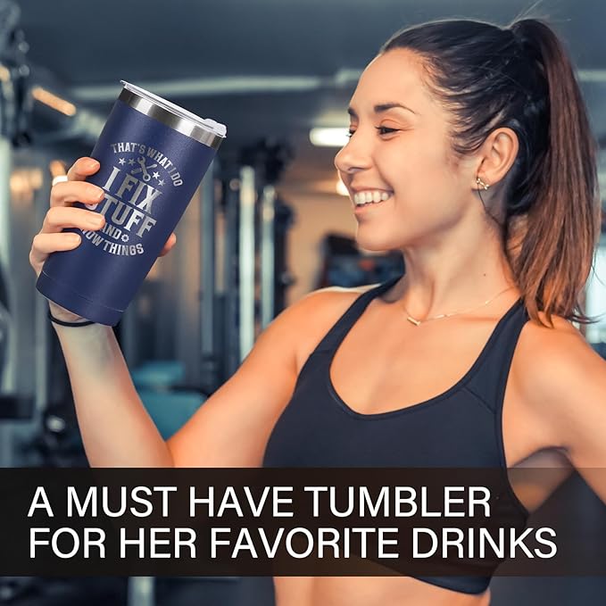 Father's Day Gift for Dad, Grandpa, Husband & Mechanics – 20oz Navy Blue Tumbler | I Fix Stuff & I Know Things - Funny Christmas Birthday Gift for Men | Dad Gifts
