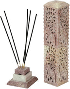 Handmade Carving Soapstone Incense Stick Tower Holder | Incense Stick Tower Burner Holder Spa Aromatherapy Home Office Fragrance Accessories Home Office Decor - (10 X 3 Inches)