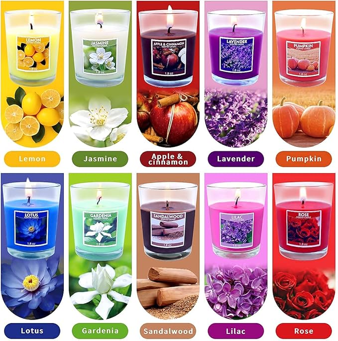 20 Packs Scented Aromatherapy Candle with 10 Fragrances, 1.8 Oz Soy Votive Candle for Home Decoration, Candle Gifts Baskets for Christmas Thanksgiving Anniversary