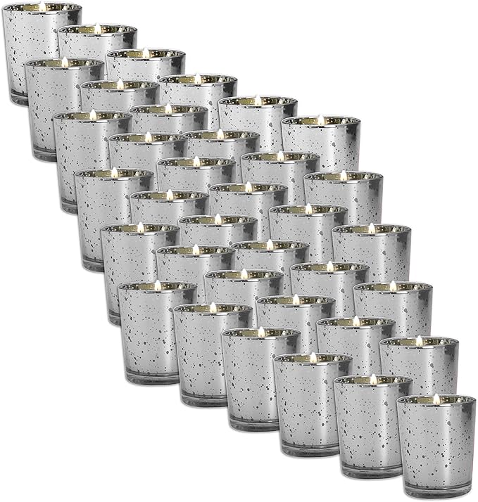 Royal Imports Silver Mercury Glass Votive Candle Holder, Table Centerpiece Tealight Decoration for Elegant Dinner, Party, Wedding, Holiday, Set of 36 (Unfilled)