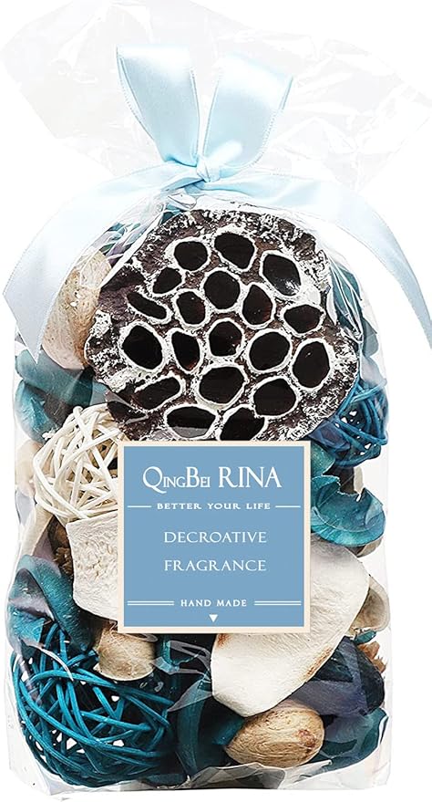 Qingbei Rina Summer Potpourri Bags, Ocean Breeze Scented Potpourri Bowl Filler,Beach Coastal Blue Vase Filler,Home Fragrance Sachet of Petal,Bathroom Easter Decor,9.9 Oz