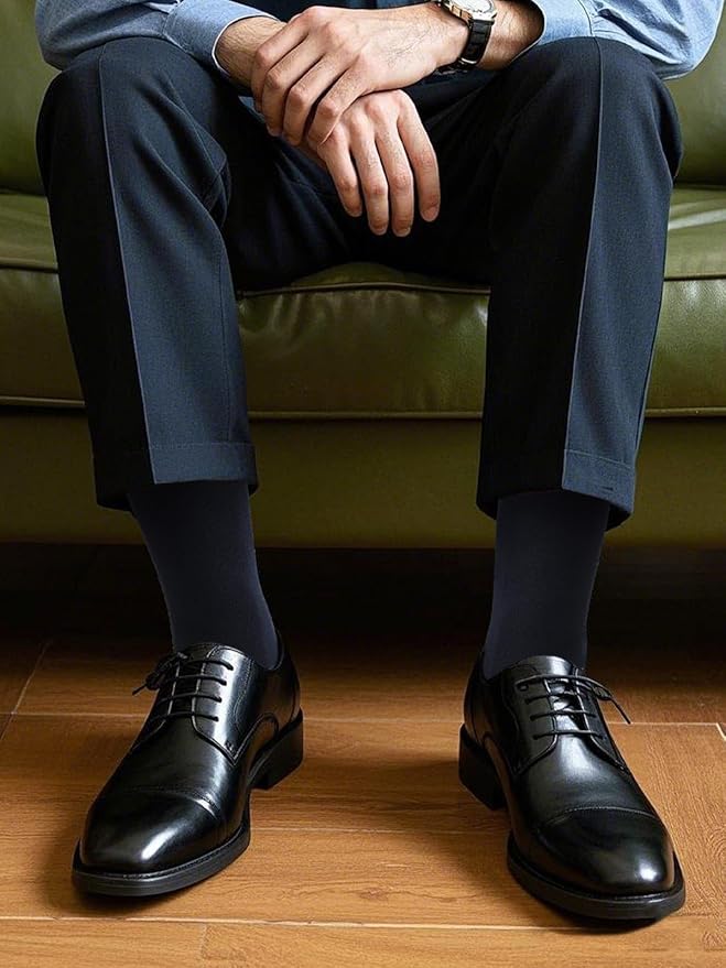 COTTON DAY Men's Premium Soft Combed Cotton Trouser Dress Socks Seamless Toe Black Navy Blue Striped