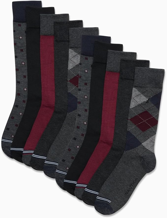 Nautica Mens Dress Socks - 10 Pack Breathable Stretch Crew-Length Work Socks for Men for Business Formal Wear (Sizes: 6-12.5)