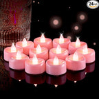 5plots Flameless Candles, 24Pcs Tea Lights Candles Battery Operated, Flameless Tealight Candles, Electric Tea Lights Votive Candles - Pink - 1.5" x 1.25"- No Flicker