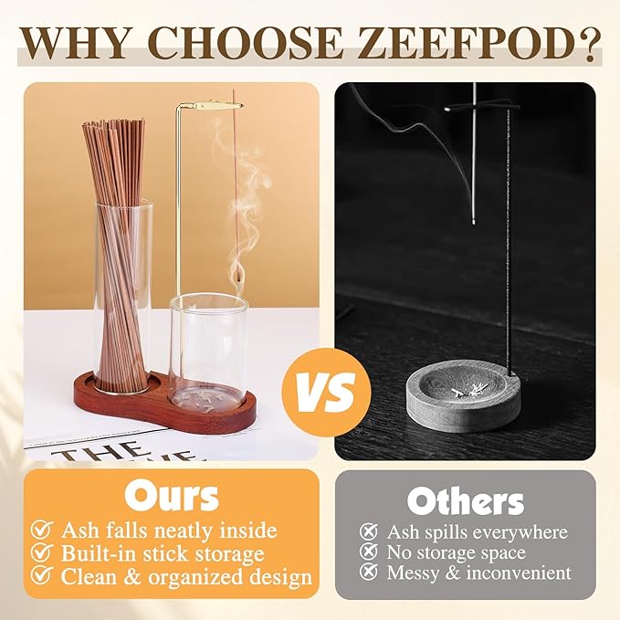 2 in 1 Incense Holder for Sticks with Glass Ash Catcher, Anti-Ash Flying Upside Down Insence Stick Burner, Modern Vertical Inscents-Sticks Holder for Yoga Spa Meditation Home Decor