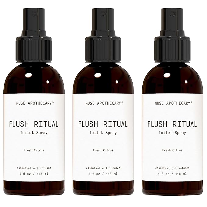 Muse Apothecary Flush Ritual - Aromatic & Refreshing Toilet Spray, Use Before You Go, 4 oz, Infused with Natural Essential Oils - Fresh Citrus, Pack of 3