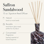 LAFCO New York Signature Reed Diffuser, Saffron Sandalwood - 15 oz - Up to 9 Months Fragrance Life - Reusable, Hand Blown Glass Vessel - Natural Wood Reeds - Made in The USA