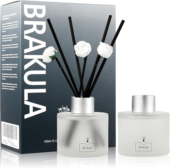 Brakula 2 Pack Reed Diffuser Set, Lavender Vanilla Scented, Home Fragrance with 14 Sticks Bathroom Decor, Reed diffusers for Home 6.76 fl oz (Lavender Vanilla)