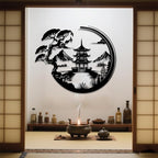 Japanese Metal Wall Art, Bonsai Tree & Torii Gate Metal Wall Decor, Bonsai Tree Wall Decor, Asian Wall Art, House Decorations Living Room, Gift for Japan Culture Lover (Silver, 31"x26"/80x66cm)