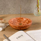 Koville Natural Marble Incense Holder, Incense Holder for Sticks with 9 Holes, Handmade Incense Burner Ash Catcher for Meditation Yoga SPA, Balsam Fir/Palo Santo/Sage/Cone (Red)