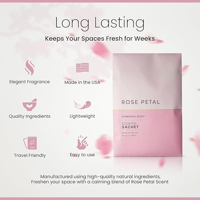 Expressive Scented Fresh Scent Pouches – Perfect Rose Petal Air Freshener – Home Fragrance & Closet Deodorizer for Drawers, Closets, Cars and Bathrooms – Long-Lasting Fresh Scent Sachets (6-Pack)