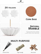 Radicaln Marble Incense Holder 5.5" Inches White Handmade Palo Santo Stick for Home Décor, Modern Incense Holder for Sticks, Citronella incenses Stick for Room & Office Aromatherapy