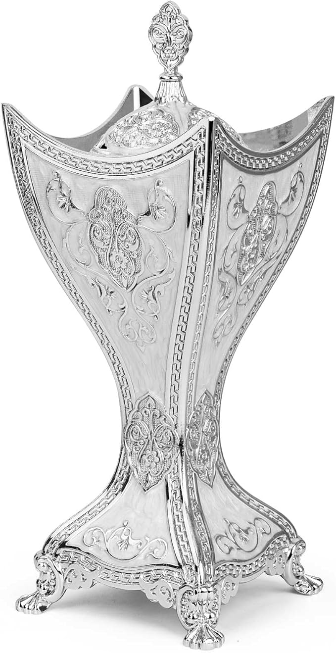 Bakhoor Incense Burner, 11Inches Charcoal Incense Burner - for Yoga, Spa Aromatherapy, Office & Home Decor, Trophy Shape (Silver)