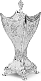 Bakhoor Incense Burner, 11Inches Charcoal Incense Burner - for Yoga, Spa Aromatherapy, Office & Home Decor, Trophy Shape (Silver)