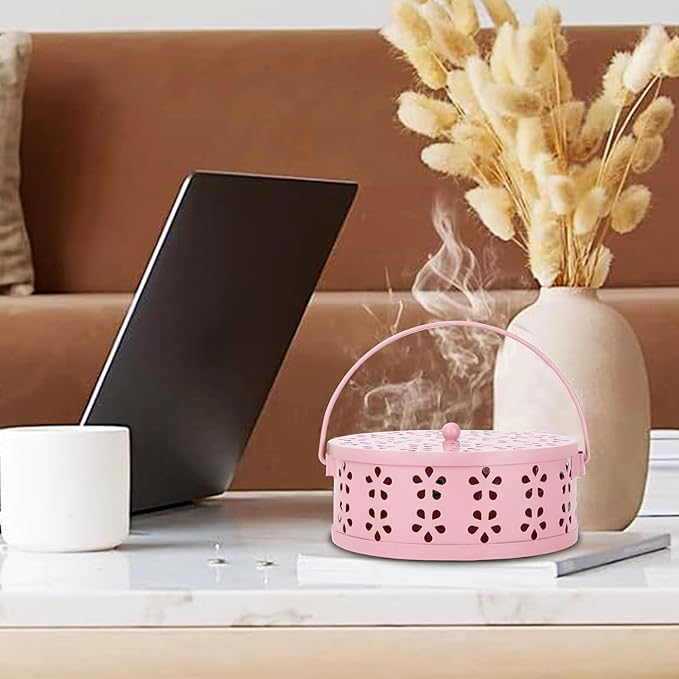 Spiral Coil Incense Burner Holder Home Outdoor Citronella Incense Coil Holder with Handle (Pink)