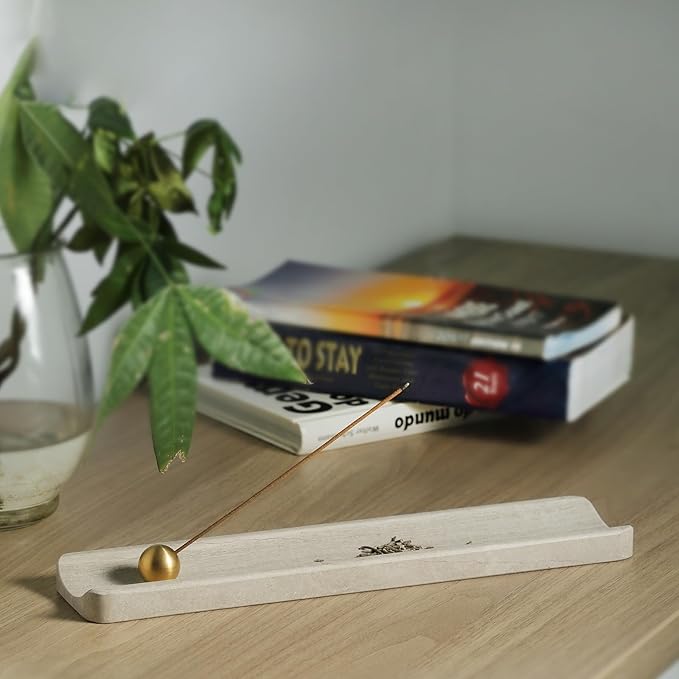 Koville Natural Marble Incense Holder, Incense Holders for Sticks, Incense Burner Holder, Ideal for Meditation and Relaxing, Easy to Clean(White Wooden)