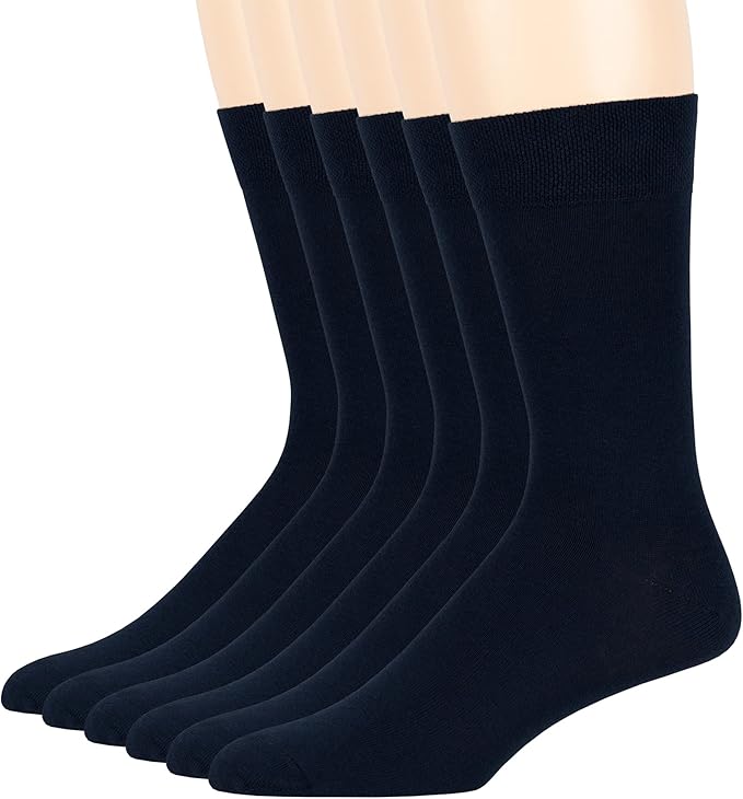 7BigStars Mens Dress Socks – 6 Pairs Crew, Soft Stay Up, Cotton Comfort for Business, Office, Big and Tall, Breathable