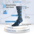 7BigStars Mens Dress Socks – 4 Pack Bamboo Crew Fit, Solid or Patterned, Thin Seamless Breathable Business