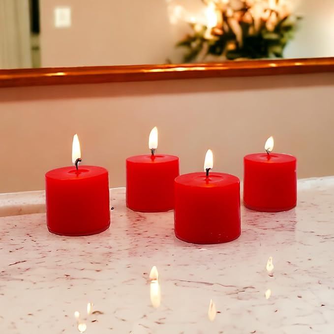 Hosley® Set of 48 Unscented Red Hand Poured Votive Candles Ideal for Weddings Birthdays Holidays Special Events Emergency Lighting Spa Aromatherapy Everyday Use