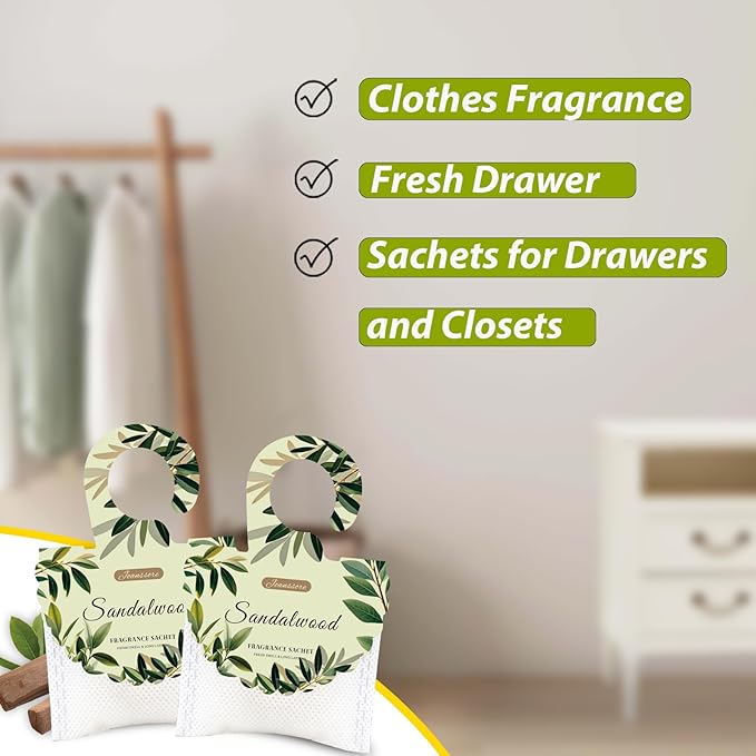 15 Packs Sandalwood Scented Sachets Bag for Drawers and Closets, Air Freshener for Home Fragrance Sachet, Long-Lasting Hanging Closet Deodorizer Smell Goods for House