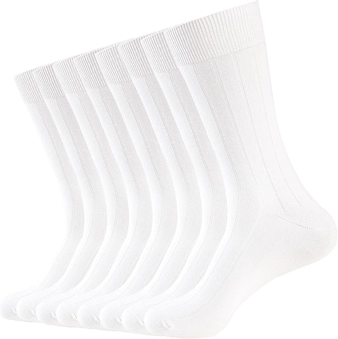 WANDER Mens Dress Socks Double Needle Rib Cotton Solid Premium Socks Lightweight Classic Business Socks 6/8 Pairs 7-12/13-15