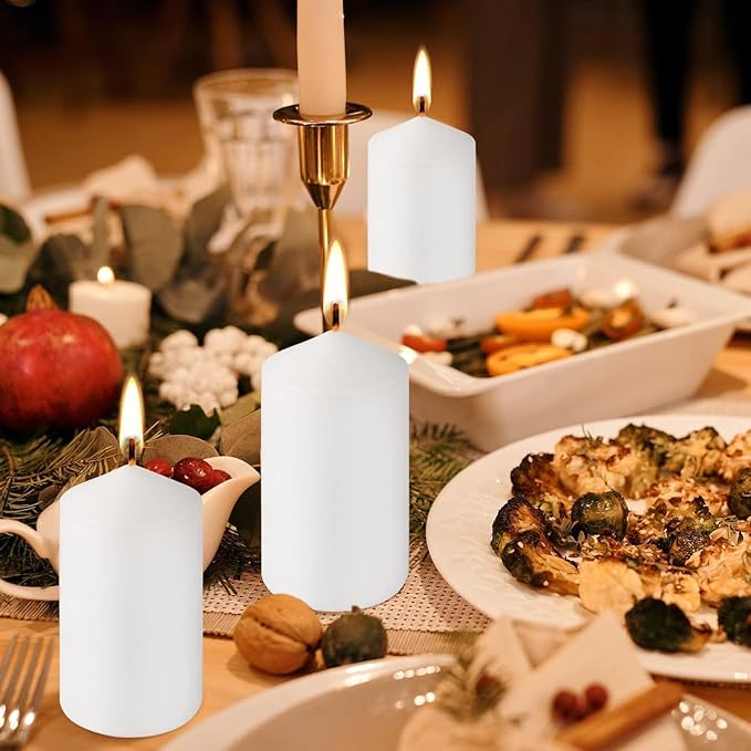 20 Pcs Bulk Long Burning Wax Pillar Candles 2" x 4" Dripless Unscented Smokeless for Wedding Party Spa Lantern Fireplace Home(White)