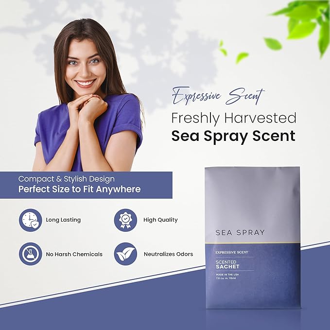 – Home Fragrance Aromatic Sachets: Premium Long-Lasting Aroma, for Drawers Dressers Closets Car Kitchen, Sea-Spray