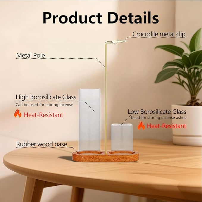 Incense Holder for Sticks with Ash Catcher-2 in 1 Glass Incense Stick & Candle Holder with Storage, Anti-Ash Flying insence-Sticks Burner for Meditation Yoga Spa Home Decor sage (Dark Base)