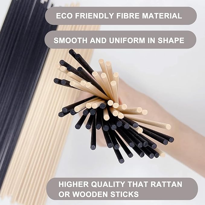 HOSSIAN Reed Diffuser Sticks - Reed diffusers-Reed Sticks -Diffuser Glass Bottles-Diffuser Refills- Natural Rattan Wood Replacement for Aroma Fragrance (7.87" *3.5mm Black and Beige)