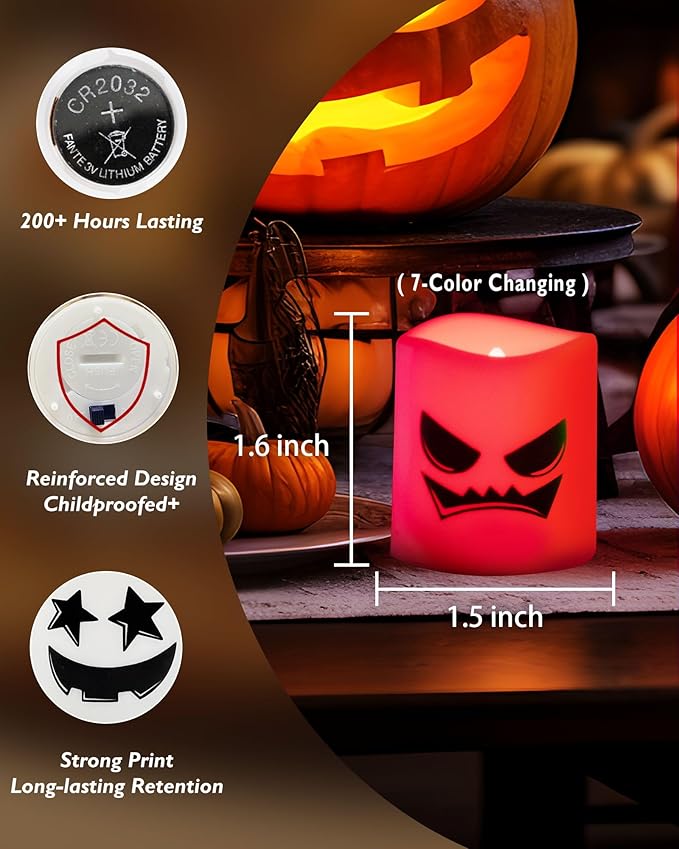 Homemory 24Pack Color Changing Halloween Flameless Candles, 200+ Hours LED Votive Candles, Battery Operated Tea Lights for Pumpkin, Party, Christmas Decor (Batteries Included)
