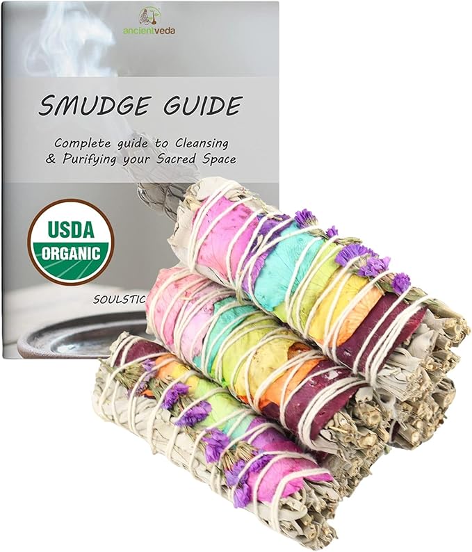 Rose Petals & Organic White Sage Smudge Sticks with Flowers for Cleansing Home, Meditation, Yoga, Healing and Smudging | Sustainably Sourced California White Sage Bundles (6 Pack - 4 Inch)