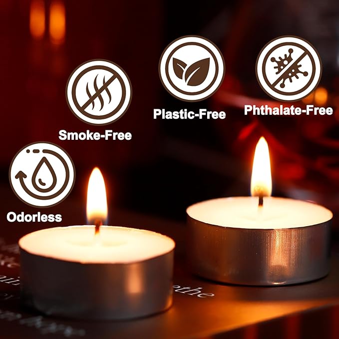 100 Pack Tealight Candles Bulk, 4 Hours Long Burning Tea Lights, White TeaLight Candles, Unscented Smokeless Tea Light Candle for Home Shabbat Weddings Party