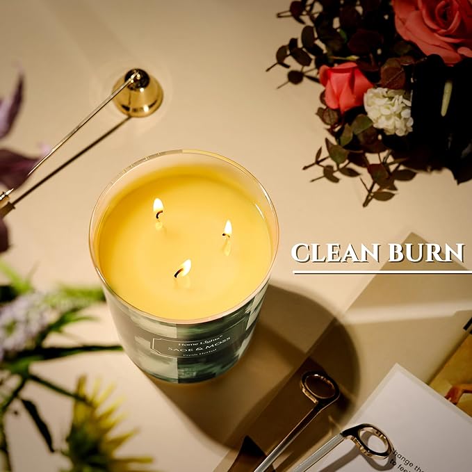 HomeLights 3-Wick Candles for Home Scented - 34oz Soy Wax Blend Candle Long-Lasting Fragrance, Scandinavian Minimalist Design Home Decor and Housewarming Gifts, Sage & Moss